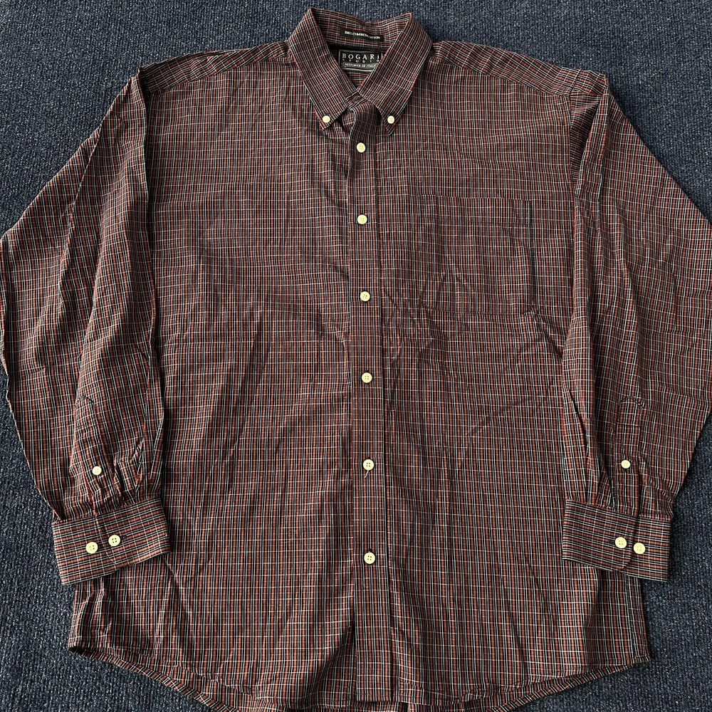Bogari Studio Shirt Mens Large Red Blue Plaid Button Down Long Sleeve Pocket